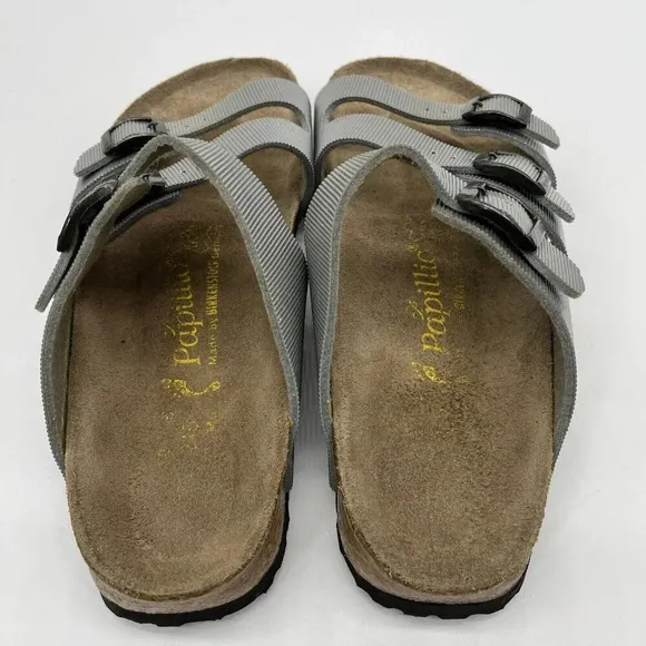 Vtg Birkenstock Papillio Textured Triple Strap Comfort Sandals Womens 7 Silver