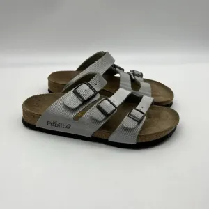 Vtg Birkenstock Papillio Textured Triple Strap Comfort Sandals Womens 7 Silver