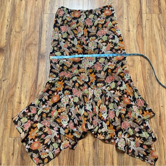 Vtg Dana Buchman 100% Silk Floral Handkerchief Hem Midi Skirt Size 2