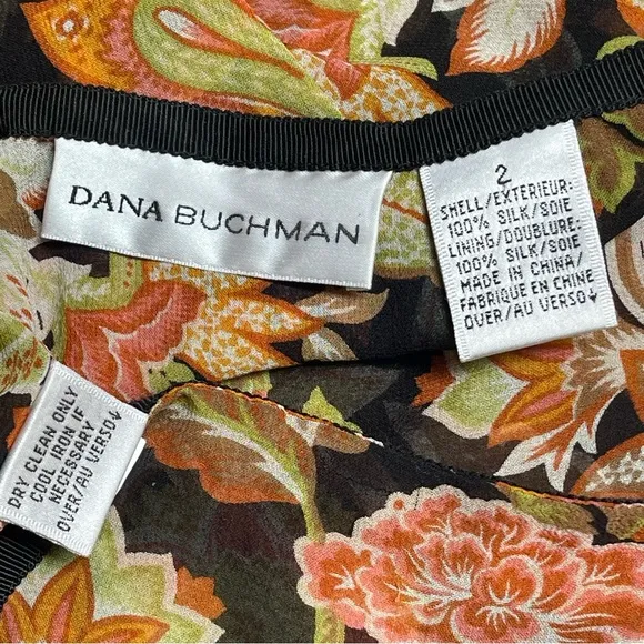 Vtg Dana Buchman 100% Silk Floral Handkerchief Hem Midi Skirt Size 2