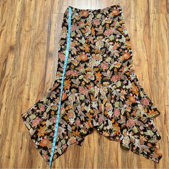 Vtg Dana Buchman 100% Silk Floral Handkerchief Hem Midi Skirt Size 2