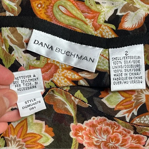 Vtg Dana Buchman 100% Silk Floral Handkerchief Hem Midi Skirt Size 2