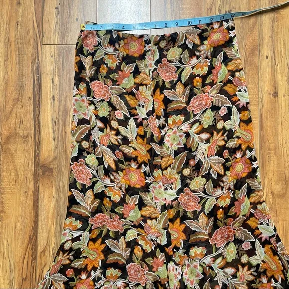 Vtg Dana Buchman 100% Silk Floral Handkerchief Hem Midi Skirt Size 2