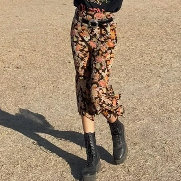Vtg Dana Buchman 100% Silk Floral Handkerchief Hem Midi Skirt Size 2