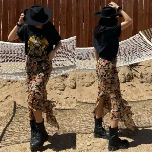 Vtg Dana Buchman 100% Silk Floral Handkerchief Hem Midi Skirt Size 2