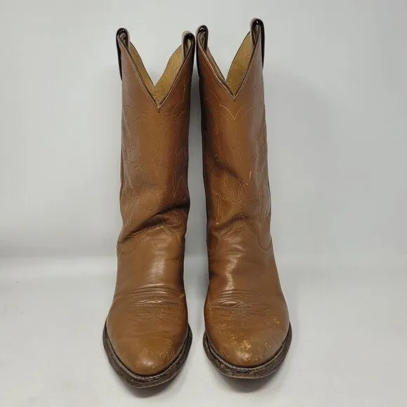 VTG Justin Boots Mens 9.5D Brown Leather Western Cowboy Rodeo Riding Ranch 5523