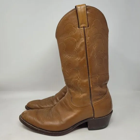 VTG Justin Boots Mens 9.5D Brown Leather Western Cowboy Rodeo Riding Ranch 5523