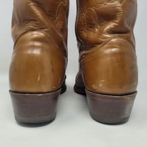VTG Justin Boots Mens 9.5D Brown Leather Western Cowboy Rodeo Riding Ranch 5523