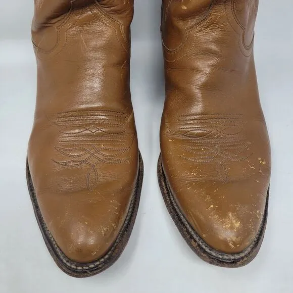 VTG Justin Boots Mens 9.5D Brown Leather Western Cowboy Rodeo Riding Ranch 5523