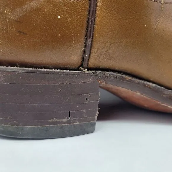 VTG Justin Boots Mens 9.5D Brown Leather Western Cowboy Rodeo Riding Ranch 5523
