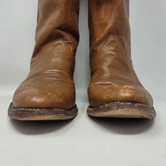 VTG Justin Boots Mens 9.5D Brown Leather Western Cowboy Rodeo Riding Ranch 5523
