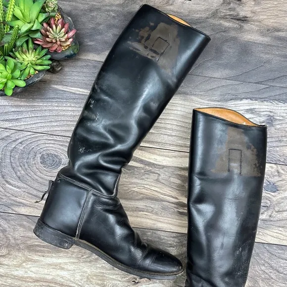 VTG Marlborough Equestrian Riding Tall Boots Black Leather 18” 1592LB UK 6.5