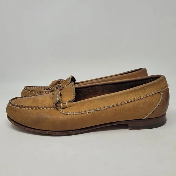 VTG Ralph Lauren Country Shoes 7B Tan Brown Leather Loafers Tassels Preppy 80s