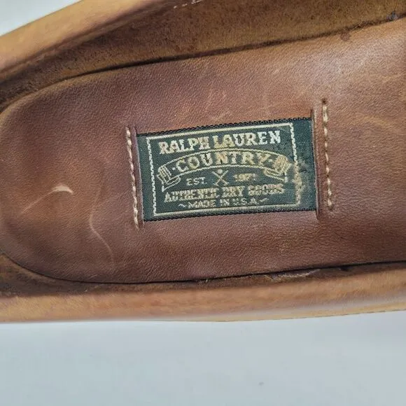 VTG Ralph Lauren Country Shoes 7B Tan Brown Leather Loafers Tassels Preppy 80s