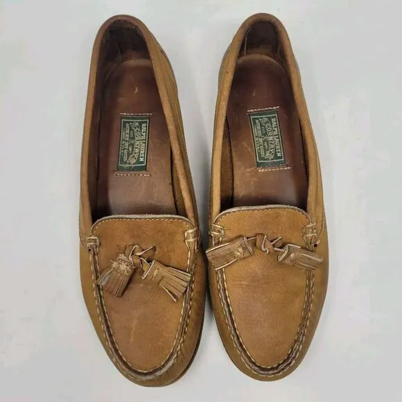 VTG Ralph Lauren Country Shoes 7B Tan Brown Leather Loafers Tassels Preppy 80s