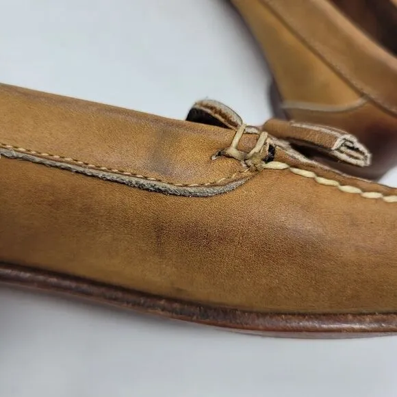 VTG Ralph Lauren Country Shoes 7B Tan Brown Leather Loafers Tassels Preppy 80s