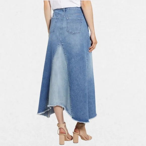 Wash Lab Denim Two-Tone High Low A-Line Asymmetrical Midi Skirt Women's Size 30