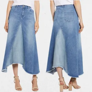 Wash Lab Denim Two-Tone High Low A-Line Asymmetrical Midi Skirt Women's Size 30
