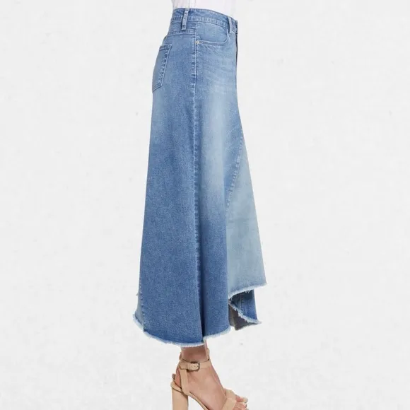 Wash Lab Denim Two-Tone High Low A-Line Asymmetrical Midi Skirt Women's Size 30