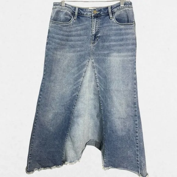Wash Lab Denim Two-Tone High Low A-Line Asymmetrical Midi Skirt Women's Size 30