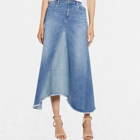 Wash Lab Denim Two-Tone High Low A-Line Asymmetrical Midi Skirt Women's Size 30