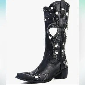 White black heart cosmic barbie boots shoes snip dance western country cowgirl