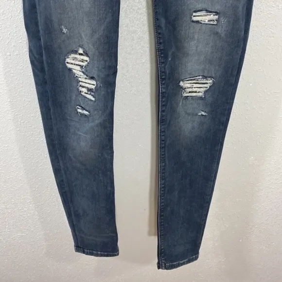 White House Black Market Dark Wash Destructed Sequin Skinny Jeans 00