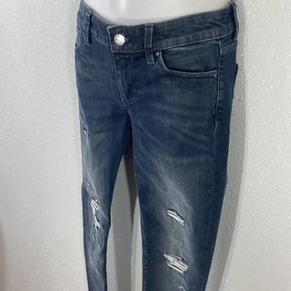 White House Black Market Dark Wash Destructed Sequin Skinny Jeans 00