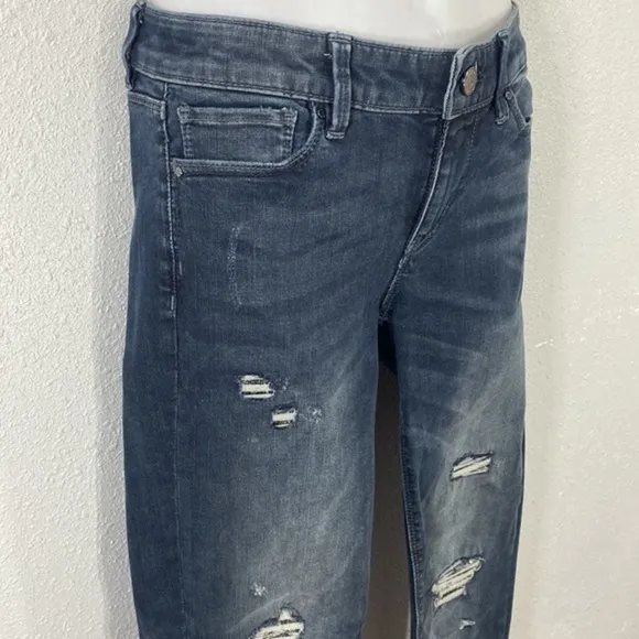 White House Black Market Dark Wash Destructed Sequin Skinny Jeans 00
