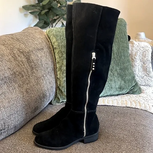 White Mountain Black Suede High Knee Boots Size 6