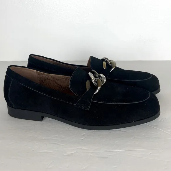 White Mountain Casavas Women's Slip On Loafers Size 10 M Black Suede Metal Chain