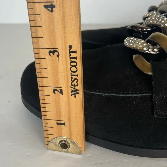 White Mountain Casavas Women's Slip On Loafers Size 10 M Black Suede Metal Chain