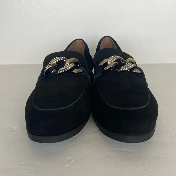 White Mountain Casavas Women's Slip On Loafers Size 10 M Black Suede Metal Chain