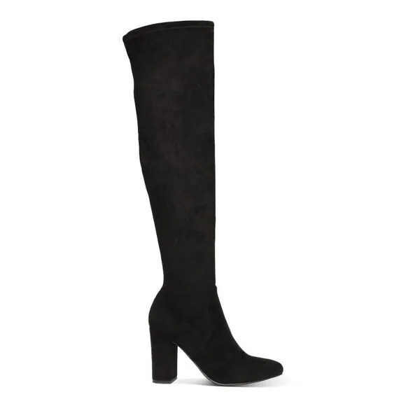 WILD PAIR Womens Black Stretch Bravy Pointed Toe Block Heel Boots 5 M
