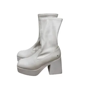 Windsor Smith White Stretch‎ Sock Platform Boots Grunge Wmn Sz 10