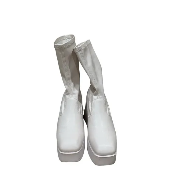 Windsor Smith White Stretch‎ Sock Platform Boots Grunge Wmn Sz 10
