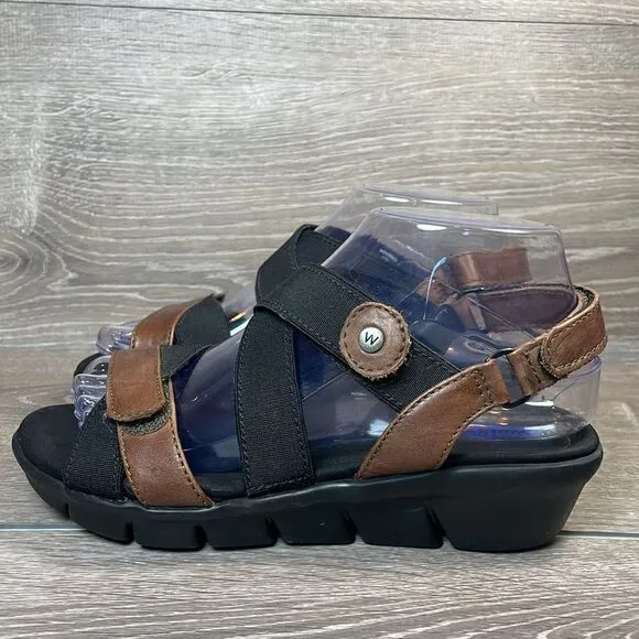 Wolky Electra 0667 Women’s Sz 6.5-7/EU 37 Brown Leather Black Strappy Sandals