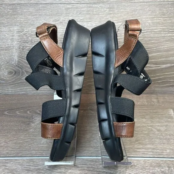 Wolky Electra 0667 Women’s Sz 6.5-7/EU 37 Brown Leather Black Strappy Sandals