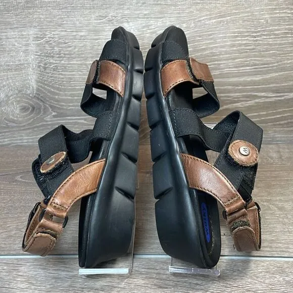 Wolky Electra 0667 Women’s Sz 6.5-7/EU 37 Brown Leather Black Strappy Sandals