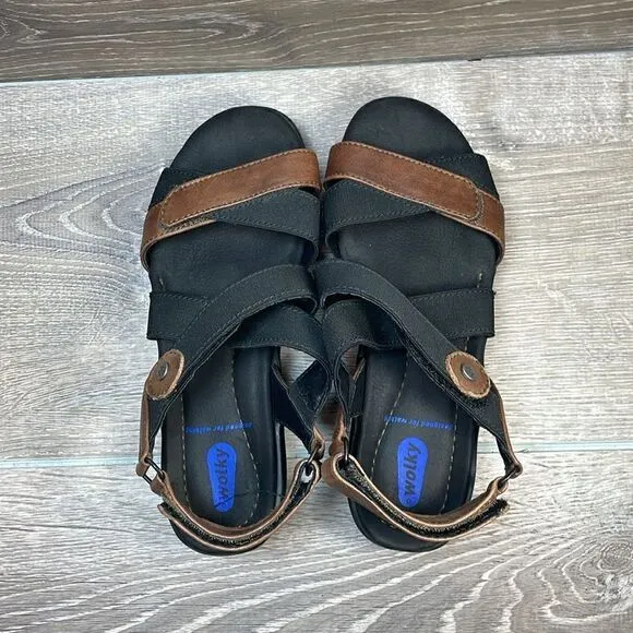 Wolky Electra 0667 Women’s Sz 6.5-7/EU 37 Brown Leather Black Strappy Sandals