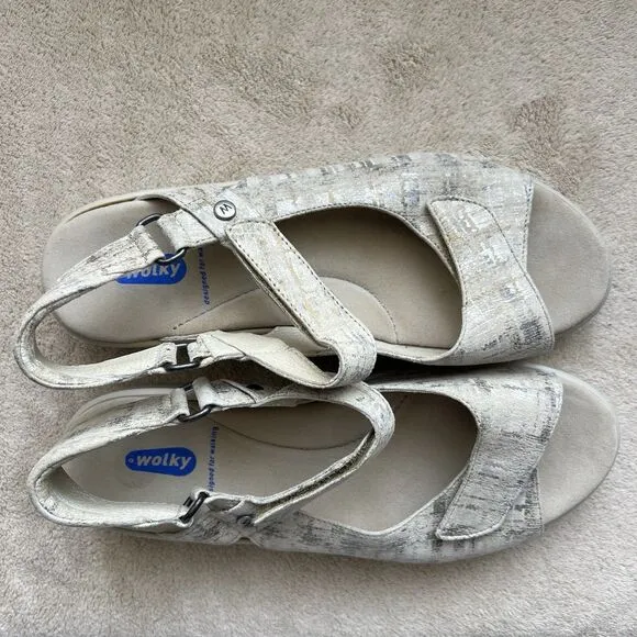 Wolky Multu Picasso Crash Multi White Adjustable Sandals EU 41 US 10.5 Comfort