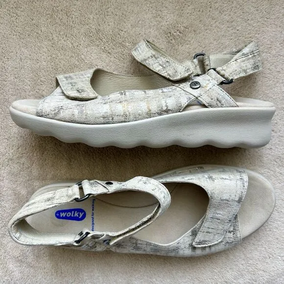 Wolky Multu Picasso Crash Multi White Adjustable Sandals EU 41 US 10.5 Comfort