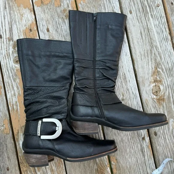 WOLKY Women's Riding Moto Boots, Black Leather US Size 8.5 EU 39
