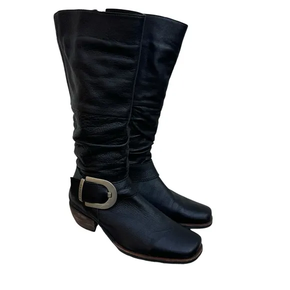 WOLKY Women's Riding Moto Boots, Black Leather US Size 8.5 EU 39