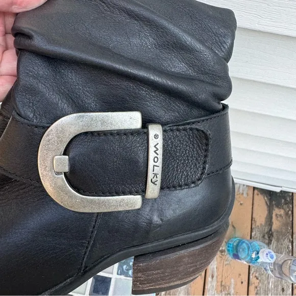 WOLKY Women's Riding Moto Boots, Black Leather US Size 8.5 EU 39