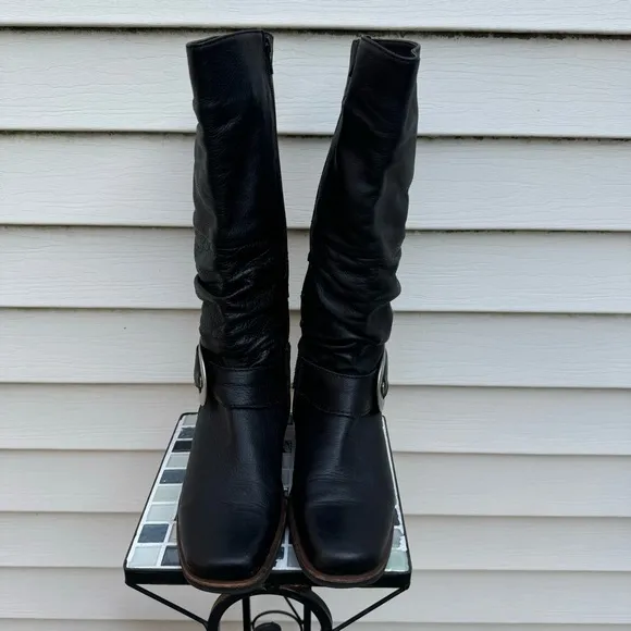 WOLKY Women's Riding Moto Boots, Black Leather US Size 8.5 EU 39