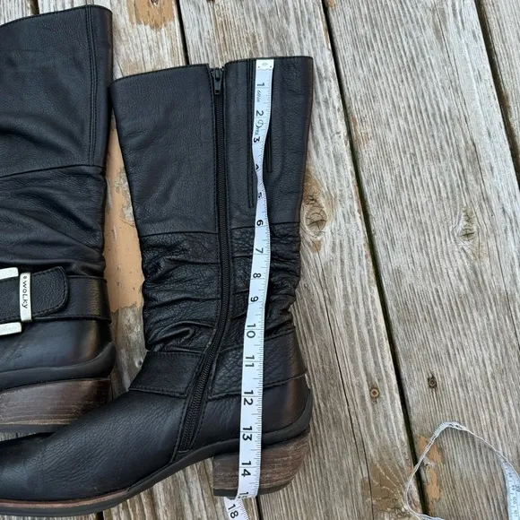 WOLKY Women's Riding Moto Boots, Black Leather US Size 8.5 EU 39