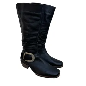 WOLKY Women's Riding Moto Boots, Black Leather US Size 8.5 EU 39