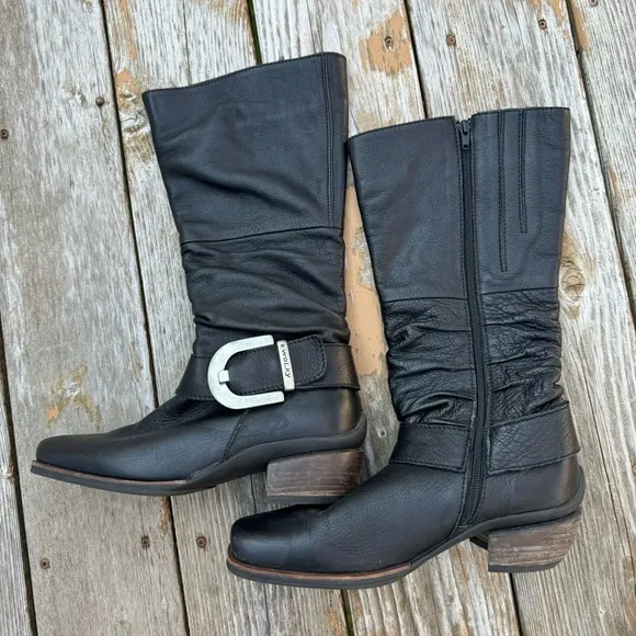 WOLKY Women's Riding Moto Boots, Black Leather US Size 8.5 EU 39