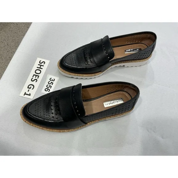 Womans Halogen Size 7.5 M Black Vented Slip On Chunky Heel Loafers